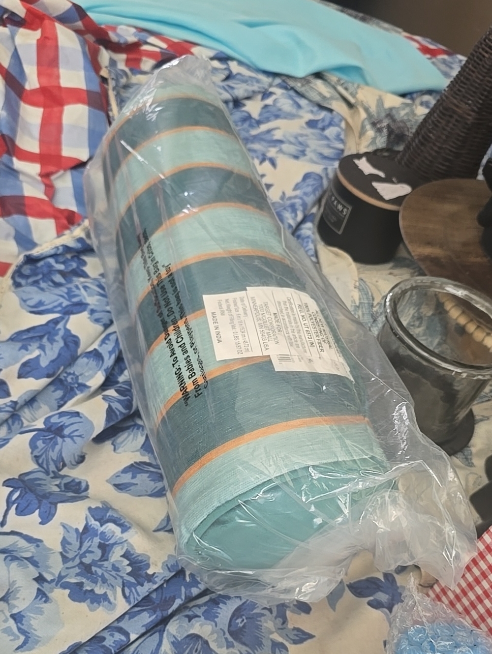 ❤️5/$25 New Striped Teal and Coral Bolster Pillow
